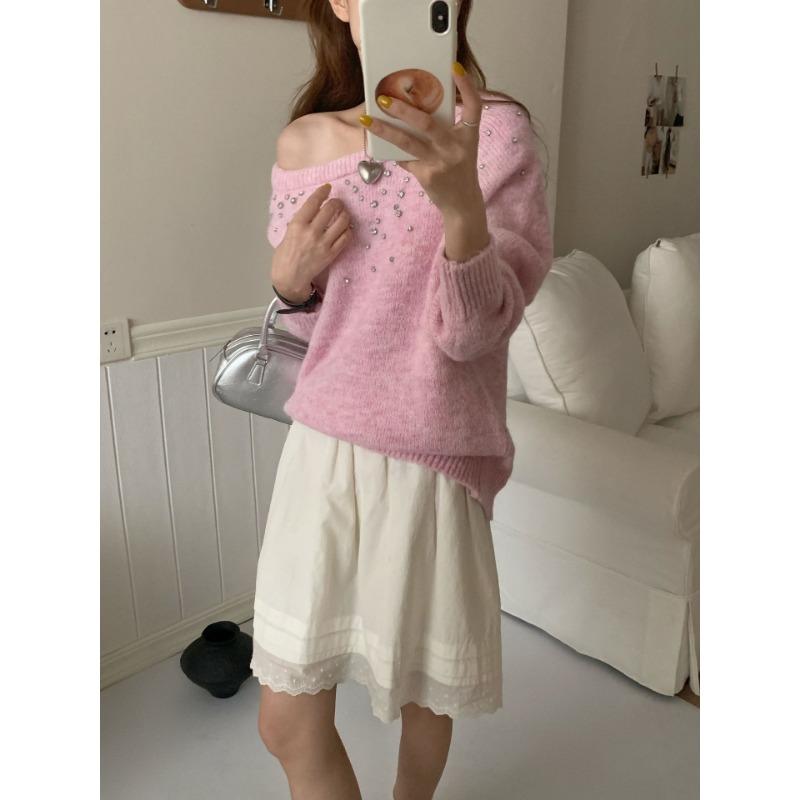 

Женский свитер осенне-зимней вязки с односторонним воротником, украшенный заклепками в виде ромбов one size fits all розовый