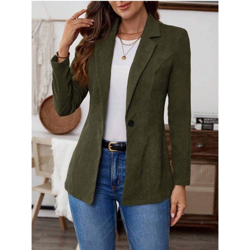 Women's 2025 Autumn and Winter New Corduroy Solid Color Suit Button Jacket