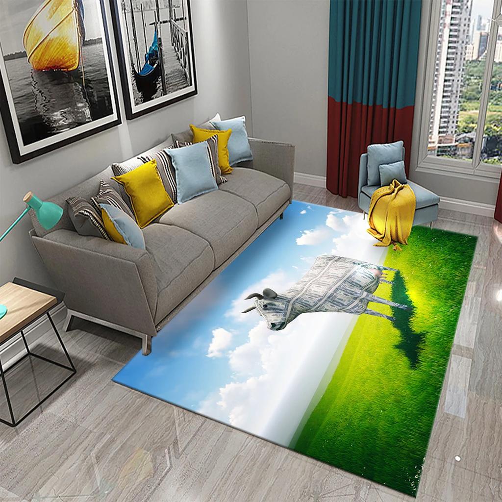 Milchkuhmuster Teppich Kawaii Bauernhoftier Teppich Ochse Fußmatte Rechteck Bereichsteppiche für Erwachsene Yogamatte Wohnzimmerdeko Fußmatte