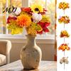 Fake Flowers for Wedding Background Artificial Sunflower Maple Leaf Bouquet, Fall Flowers,Realistic Silk Faux Decorative Fireplace Flower Thanksgiving