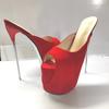 Fashion New ultra high fine heel 19 cm steel heel suede red large size slippers hate sky-high sexy women's shoes High-heeled sandals