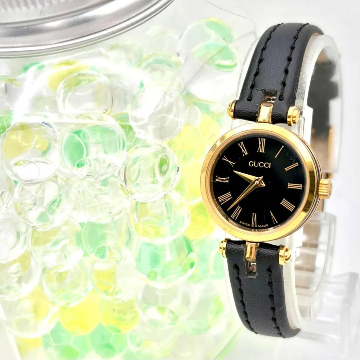 Used [New Battery] GUCCI Gucci Ladies Watch Black Gold Roman New Belt