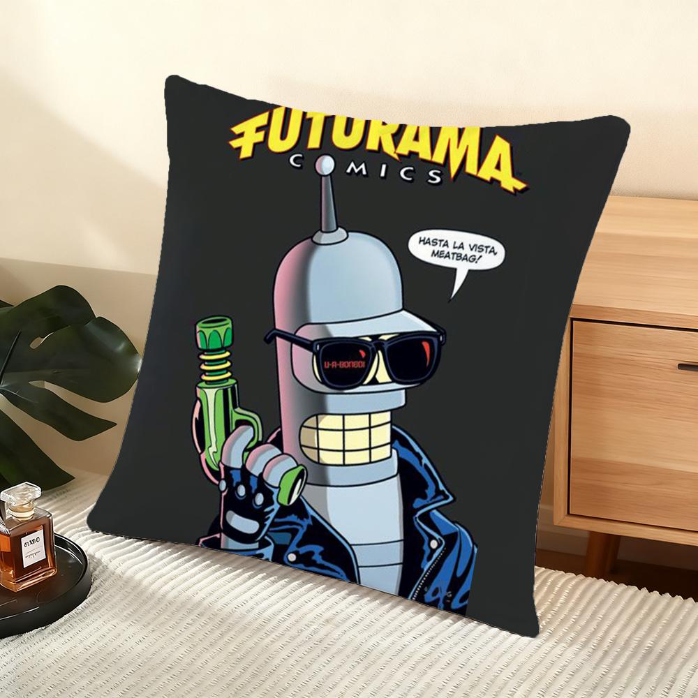 Наволочка из шелковистого короткого плюша для домашней диванной подушки - Скрытая молния, Декор для дома F-F-Футурама Аниме 12x12Inch