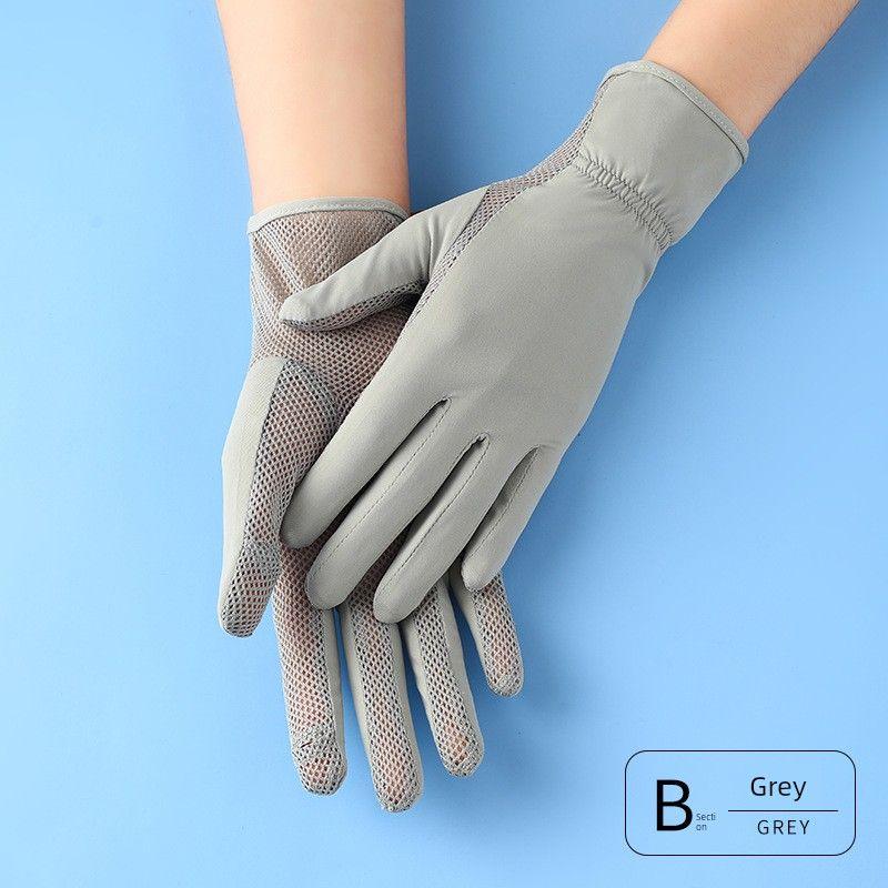 

UV-Proof Gloves Women s Summer Breathable Mesh Electric Car Thin Driving Outdoor Cycling Touch Screen Ice Silk Simple gray] All yards