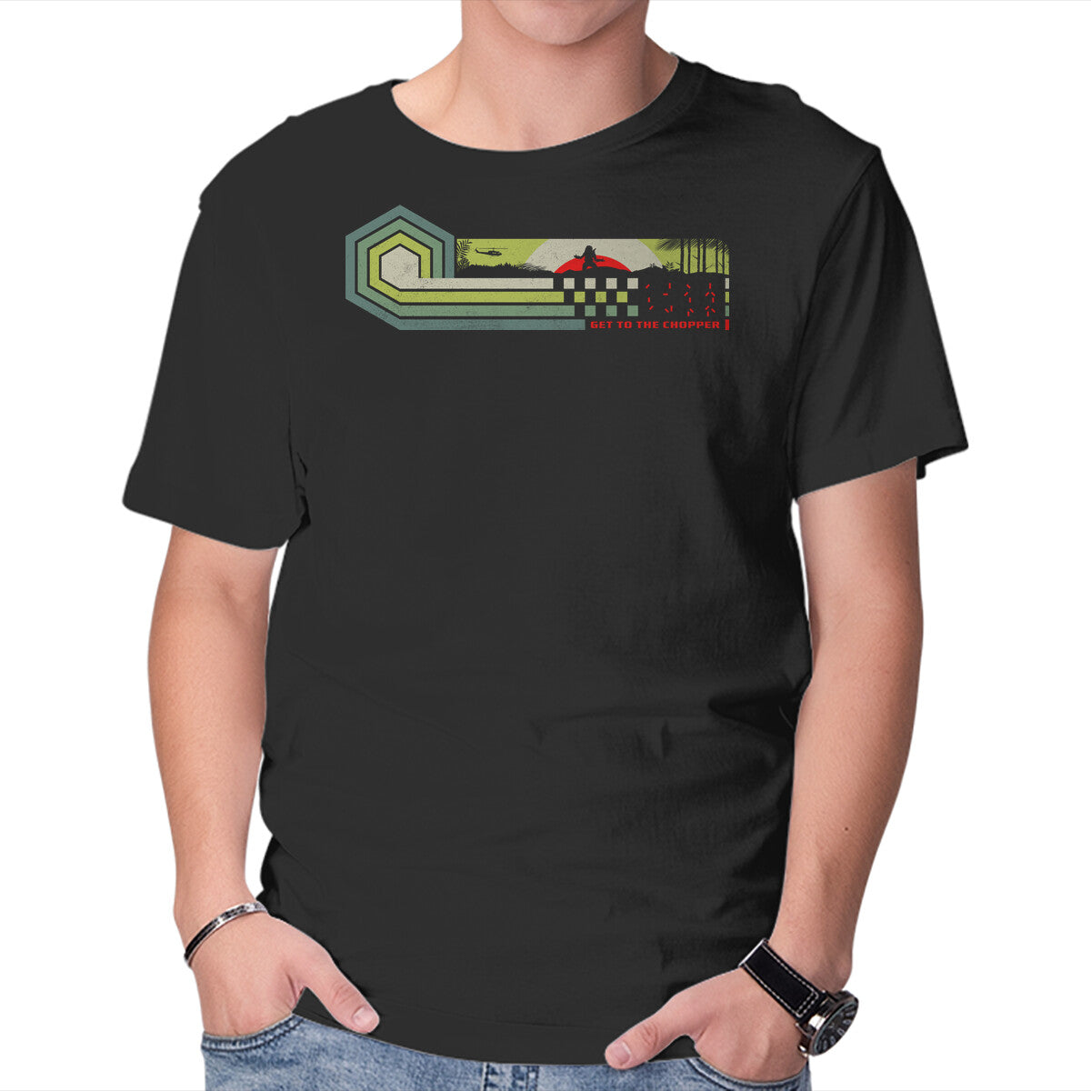 Unisex Crew Neck T-Shirt Get To The Chopper Graphic Short Sleeve Casual Tee L