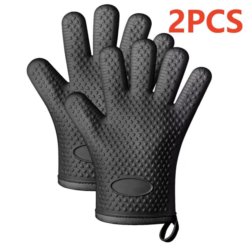 Heat Resistant Silicone Kitchen Gloves Anti-scald Thickened Microwave Oven Baking BBQ Gloves Anti-slip Heat Insulation Mitts