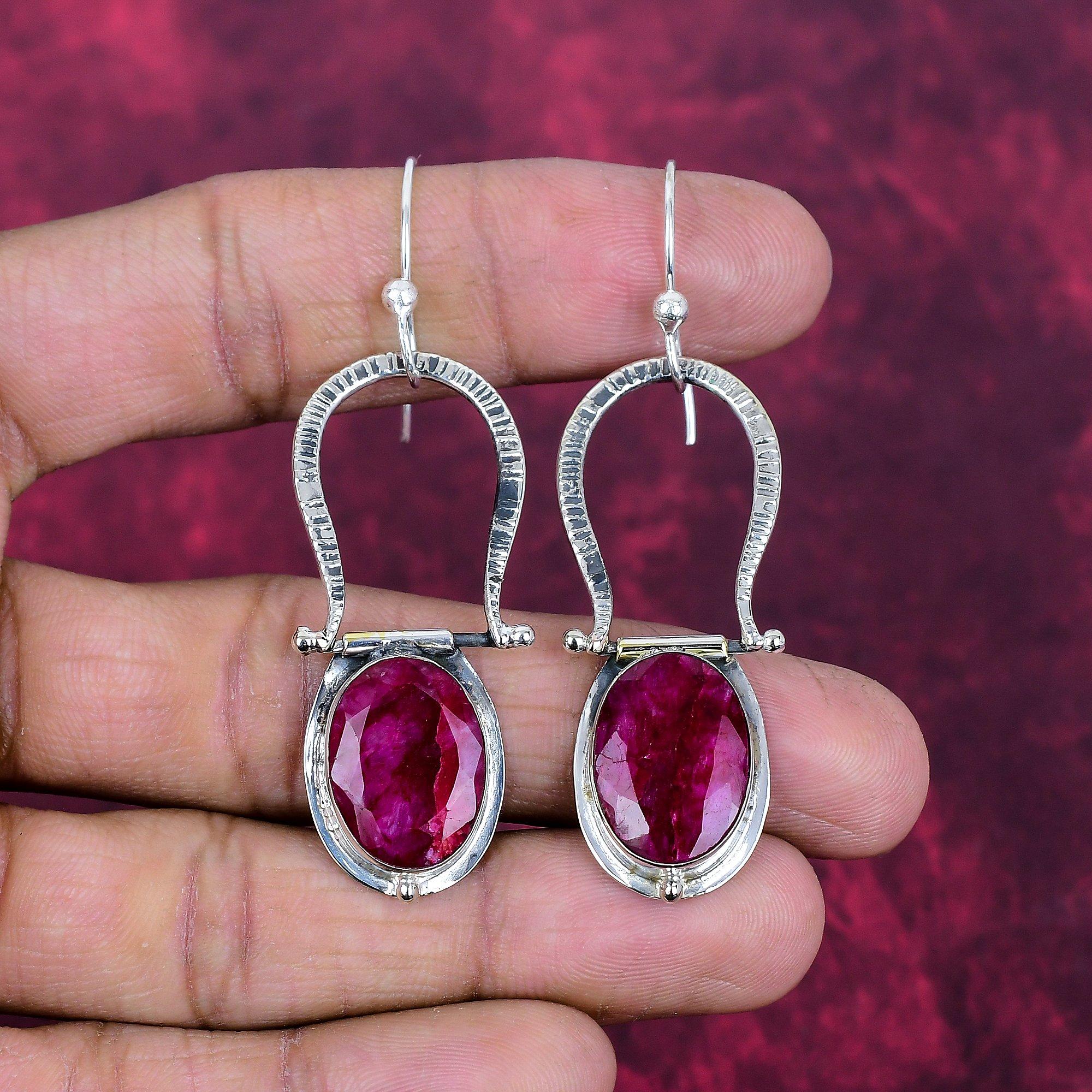 

Украшения с искусственным рубином, Ювелирные изделия из стерлингового серебра 925 пробы, Серьги ручной работы, Ювелирные изделия с драгоценными камнями для женщин 2.63 Inches