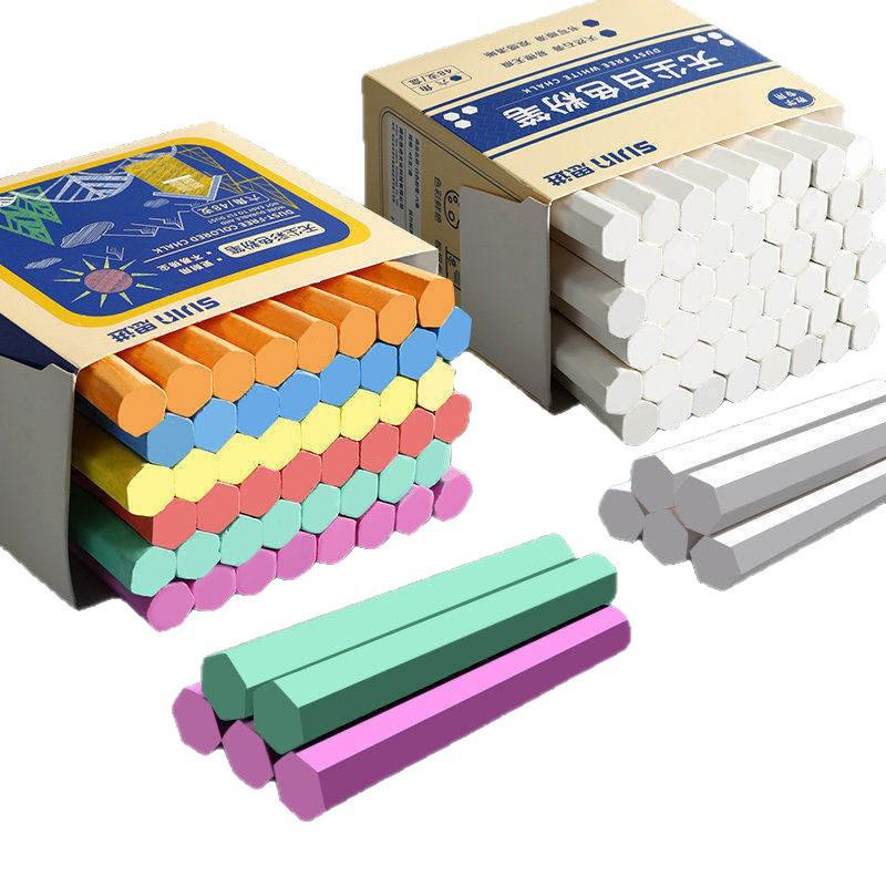 Hexagonal Dustless Chalk Set, 32 Multi-Color, 12 Highlight Colors, Perfect for Blackboards & Children's Art.