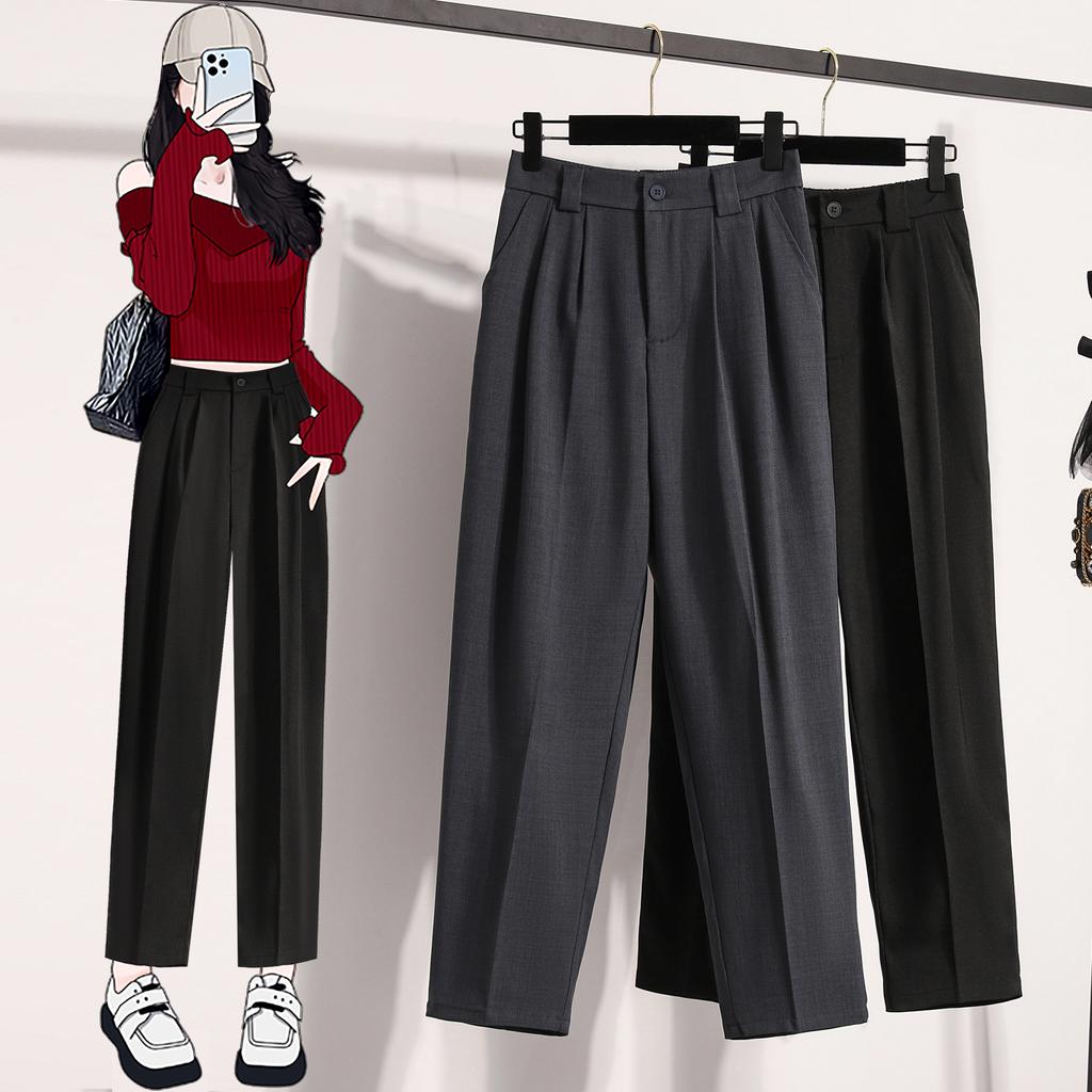 Plus Size Pants for Women Spring Summer Fashion High Waist Suit Pants Women Gray or Black Casual Trousers Female
