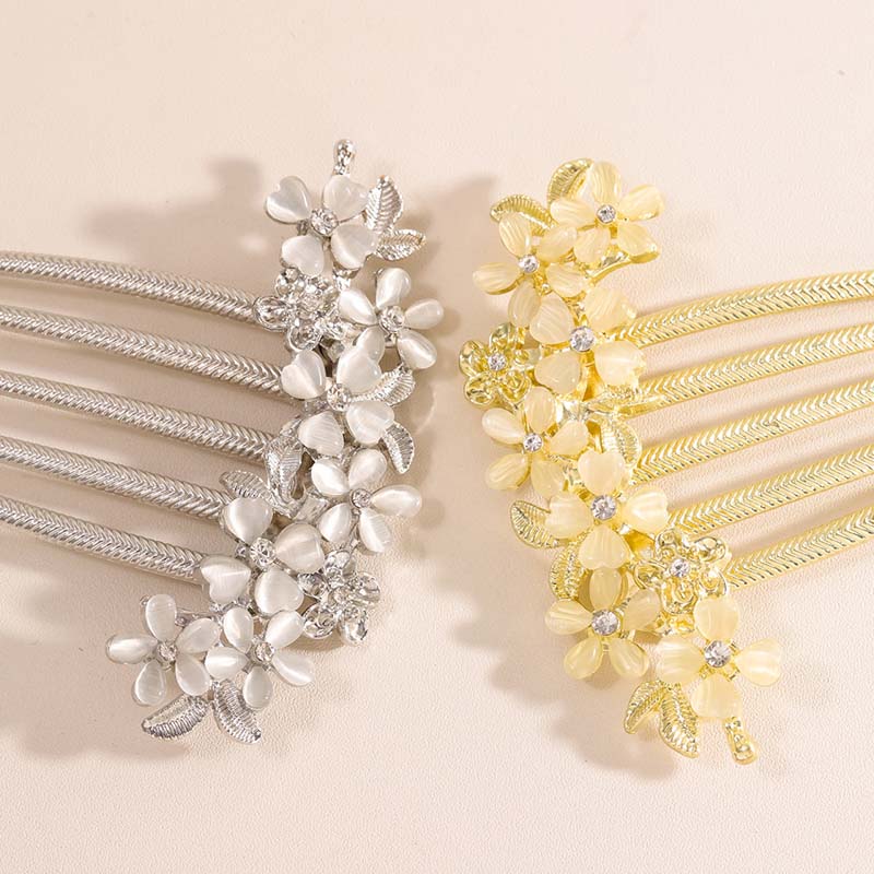 Luxuriöser Strass-Blumen-Haarkamm-Clip für Damen Mode Metall U-förmige Haarnadel Haarstab Braut Hochzeitsschmuck Accessoires