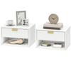 Set of 2 Wall-Mounted Nightstands, Grooved Drawer, Open Shelf, 40x30x25 cm, White