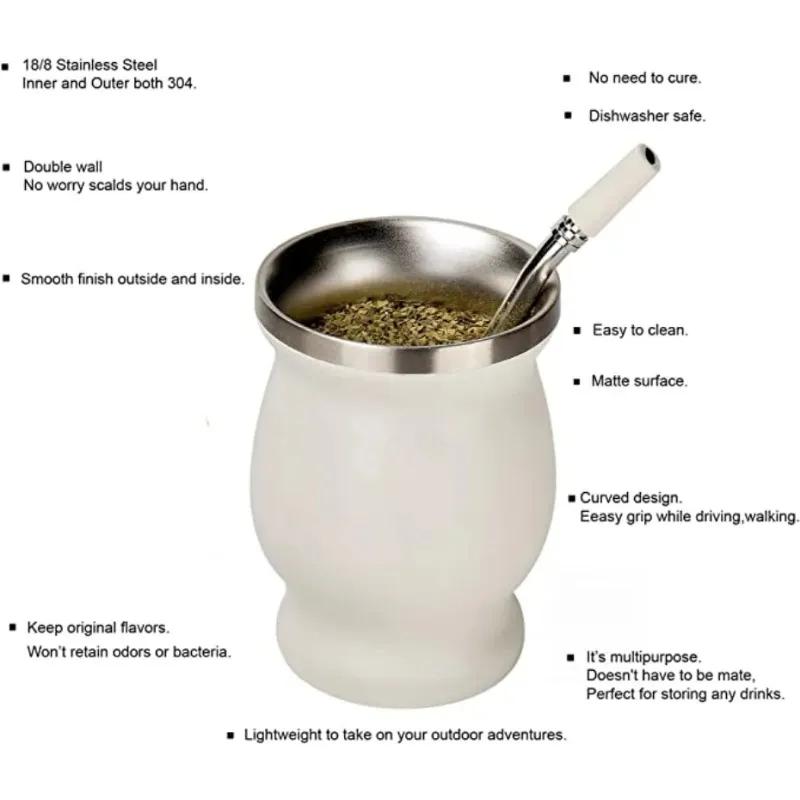 All-in-One Yerba Mate Gourd Set Complete with Double-Wall Stainless Steel Mate Tea Cup and Bombilla - Everything You Need for the Perfect