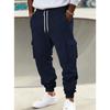 Autumn and winter fleece men's casual overalls men's multi-pocket drawstring sports casual trousers