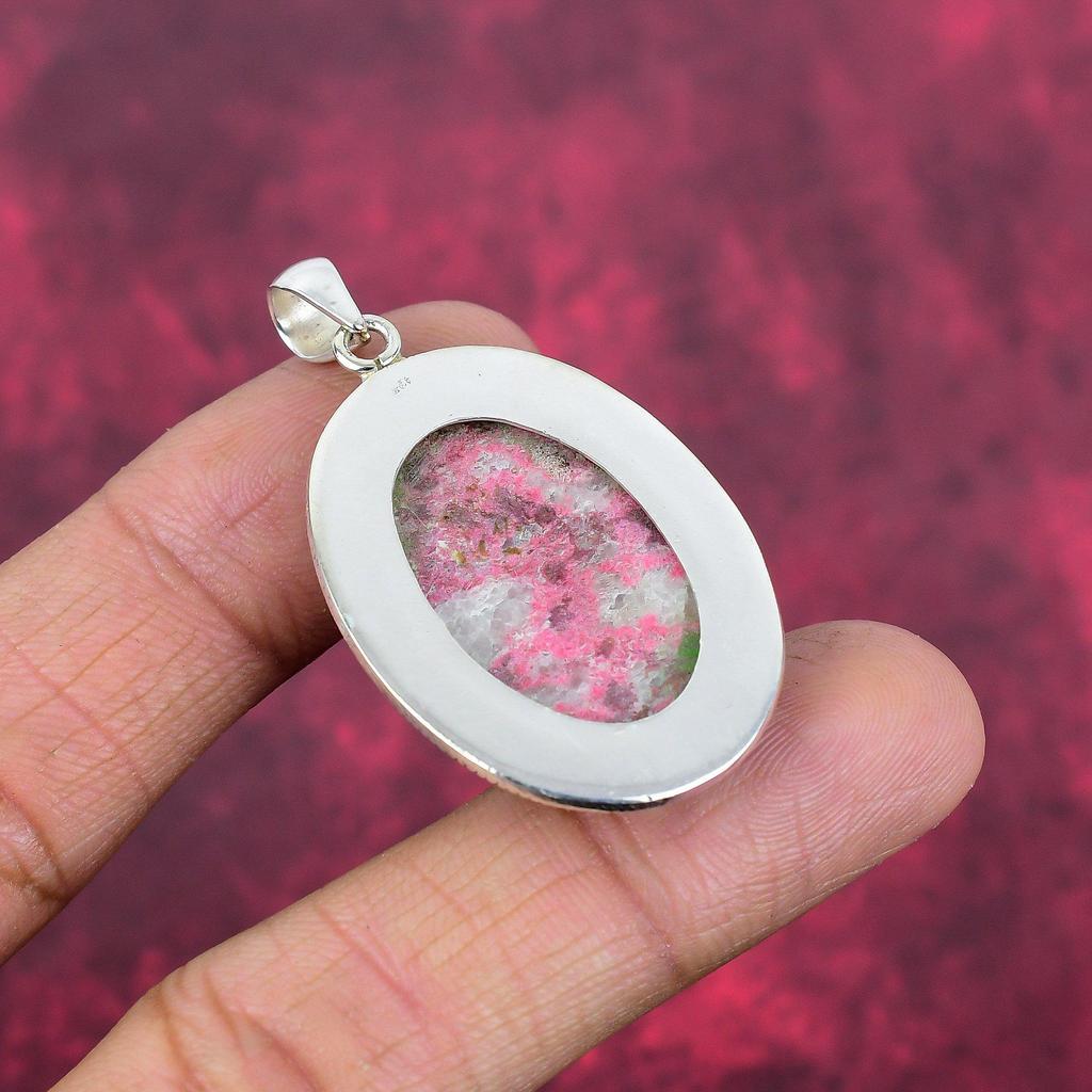 Růžový přívěsek s drahokamem thulitem, šperk ze sterlingového stříbra 925, ručně vyráběný starožitný přívěsek, dárek pro matku