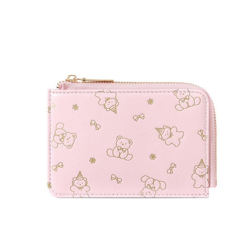 Little Fresh One-word Pull Cute Bear Card Bag ID Bag Multi-card Access Control Women's Change Bag