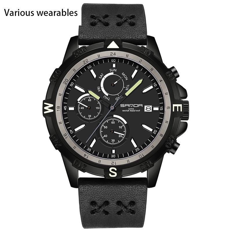 New Electronic Quartz Men's Watch Outdoor Mountaineering Sports Braided Calendar Men's Watch Three Eyes and Six Needles Watch
