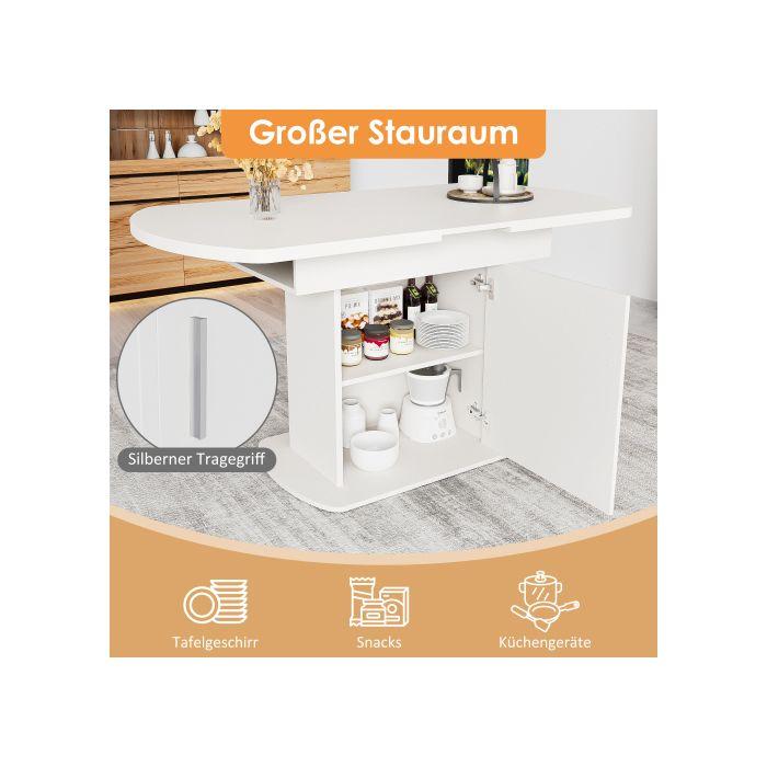 Dining Table - MUVOE - Oval with Extension - White - 110/130x70x75 Cm - Contemporary Design