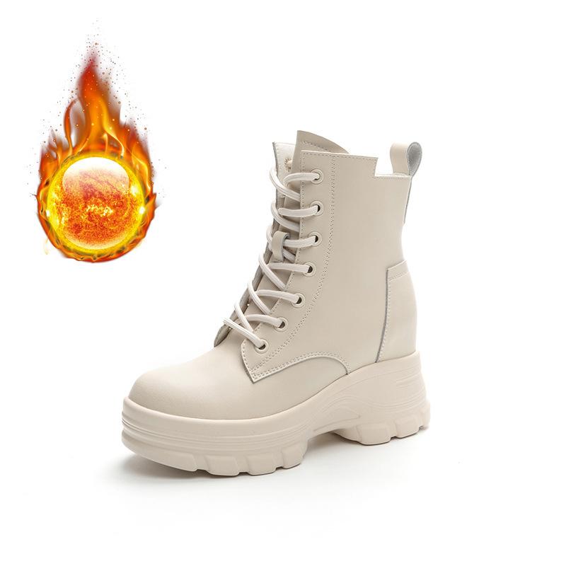 Women's shoes autumn and winter new muffin bottom thick-soled slope heel heightened high-top casual lace-up short boots women's tide