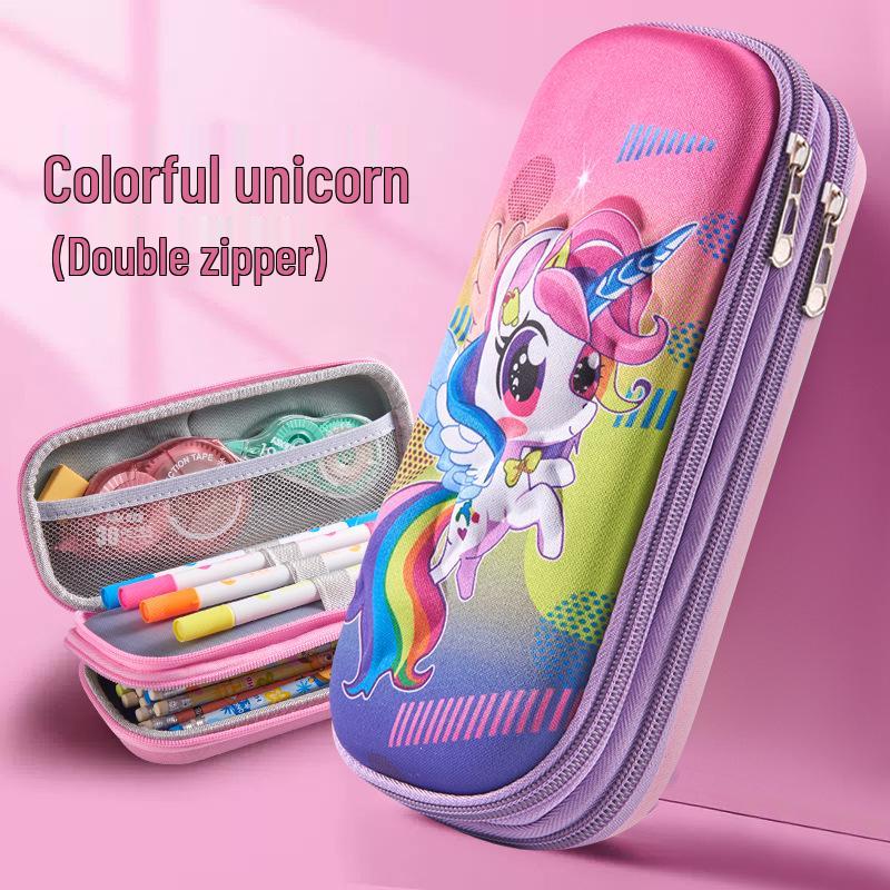 3D Cartoon Double-Layer Pencil Case for Kids - Large Capacity Zipper Bag for Boys and Girls
