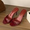 Fashion SUOJIALUN 2025 Summer New Brand Women Slipper Fashion Red Ladies Sexy Elegant Slides Shoes Thin High Heel Outdoor Dress Pumps
