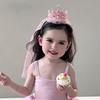 Girl Crown Headband with Sequins Imitation Pearls Princess-Style Crown Mesh Veil Toddler Princess Headpiece Baby Girl Photo Accessory