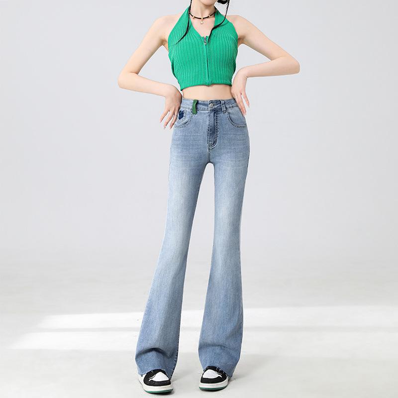 

Летние женские джинсы клеш с высокой посадкой в стиле ретро 2025 XXL небесно-голубой