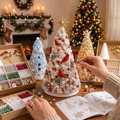 Doe-het-zelf Kralen Kerstboom Kit Educatieve Ster Topper Tafel Kerstboom Handgemaakte Schuimkegel Boom Feestdecoratie Cadeau