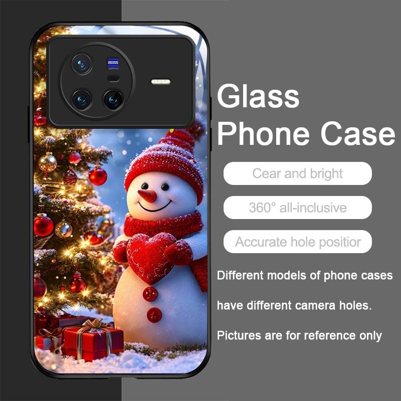 Cute Winter Snowman Christmas Tree Tempered Glass Phone Case for OPPO Reno 13F 12 11 10 ProPlus Find X8 X3 Lite A58 A94 5G Cover