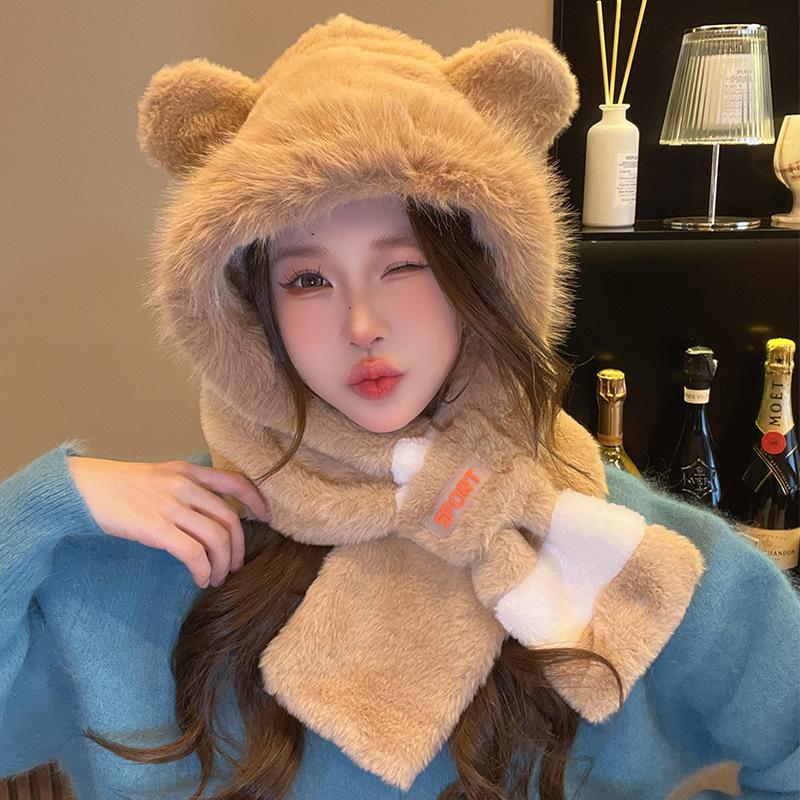 Women's new winter cold-proof and warm hat, scarf, integrated thickened ear protection, Lei Feng hat