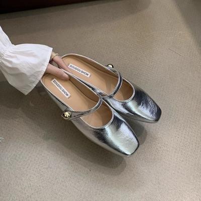 Fashion One-pedal Bag Head Half Slippers Women's Shoes 2025 New Summer Silver Flat Korean Version Half-tray Single Shoes