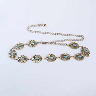 Senior Sense Women's Waist Chain Turquoise Texture Bohemian Eyes Metal Oval Geometric Fashion Women's Waist Chain