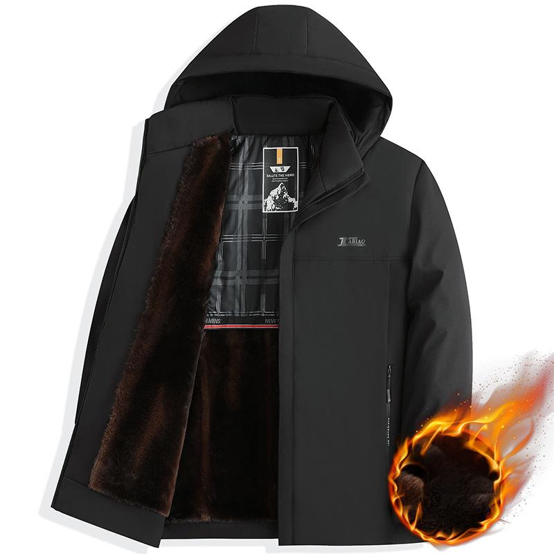 Men's Winter Parka Jacket - Warm Faux Mink Lined, Casual Stand Collar Coat with Pockets, Machine Washable