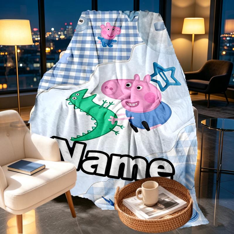 Custom Name Personalized Peppa Pig Print Blankets, Home Decor, Bedroom, Sofa, Camping, Couch, Gifts for Birthday Christmas