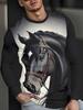 Men's T-Shirt Running Horse Graphic 3D Print Fashion Long Sleeve Crew Neck Unisex Tee Shirt Casual Summer Personality Men's Top