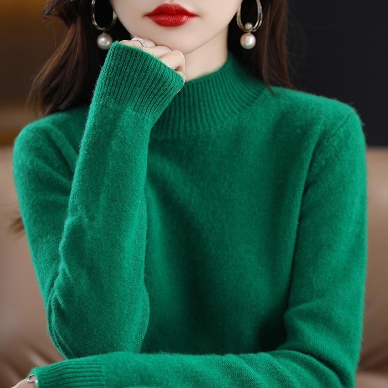 Autumn and Winter Women's Knitwear Half High Neck Bottom Shirt Tops Solid Color Sweater Pullover Sweater