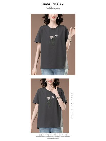 Summer Women's Plus Size Casual Round Neck T-Shirt - Fashionable Short-Sleeve for Middle-Aged Mothers