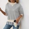 Haut pull décontracté à manches longues pour femmes automne col rond rayé patchwork
