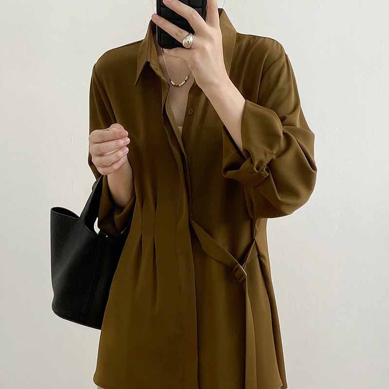 Shirt for Women Oversize Loose Blouse Casual Long Sleeve Solid Colour Pullover Soft Loose Shirt Top