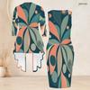 Women Plus Size Two Piece Set Printed Sleeveless Bodycon Dress 3 4 Sleeve Draped Cardigan