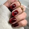 24Pcs Cat Eye Short Square Press On Nails With Glue Shiny Red Jewel Minimalist Fake Nails