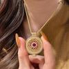 Retro Chinese Full Diamond Ruby Rose Compass Necklace National Style Two Colors Exquisite Versatile Temperament Collarbone Chain