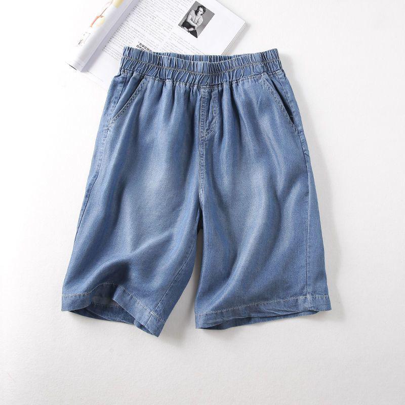 2026 Women's Plus Size Ice Silk Denim Shorts - Summer Thin, Loose Fit, Wide Leg, Tencel, Mid-Length