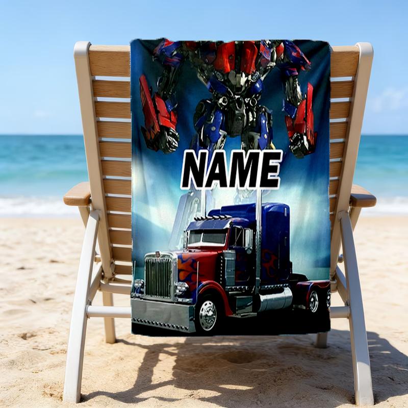 1pc Transformers Beach Towel with Custom Name, Beach/Swimming/Bath/Picnic/Camping Towel, Suitable for Seaside Beaches
