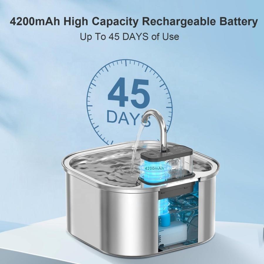 3.2L 108oz Sensor Activated Stainless Steel Pet Water Fountain Wireless Rechargeable Automatic Pet Drinking Dispenser for Cats
