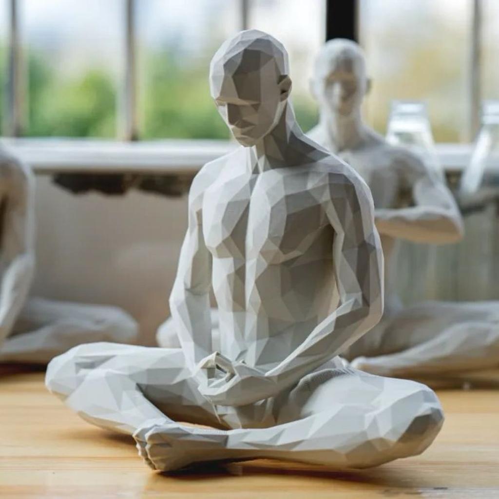 3D Yoga Pose Figurine – Male Plastic Desktop Ornament for Home & Office Decor