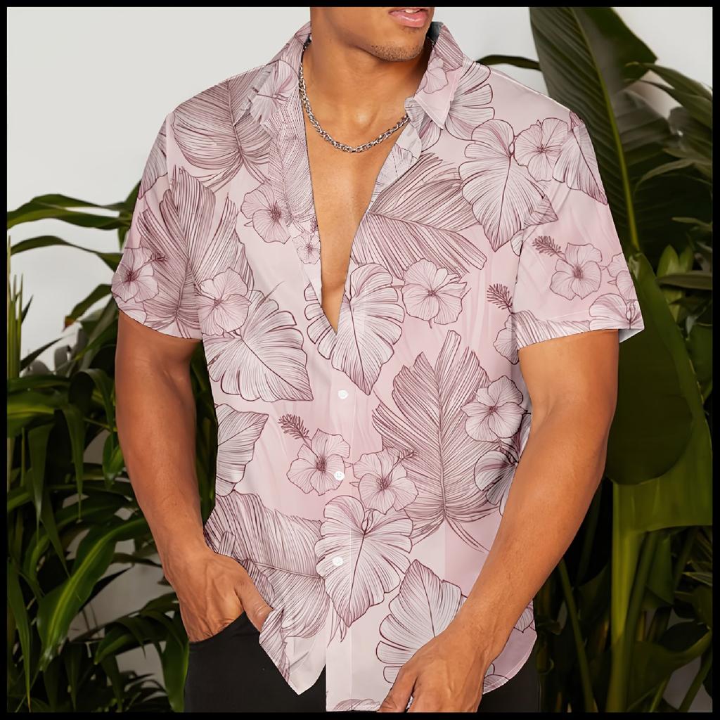 Men's 3D Digital Printed Short Sleeved Shirt - Printed Pattern, Lightweight Breathable Fabricl