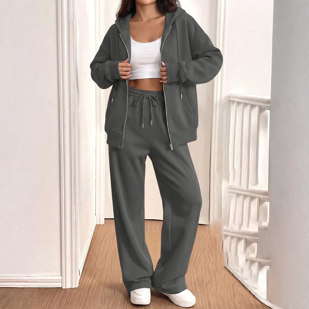Women's Casual Sweatshirt Jacket and Jogger 2 Piece Set for Fall Winter Wear