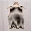 Fashionable Gold Buttoned Striped Sleeveless Summer Sexy Off-shoulder Cool Lightweight Knitted Top for Women
