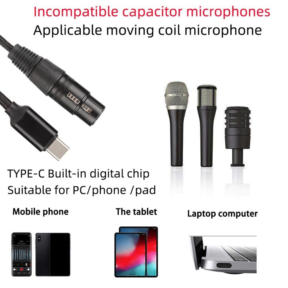 HIFI Type C Microphone Audio Cable Plug and Play USB Mic Recording Cable  Tablet