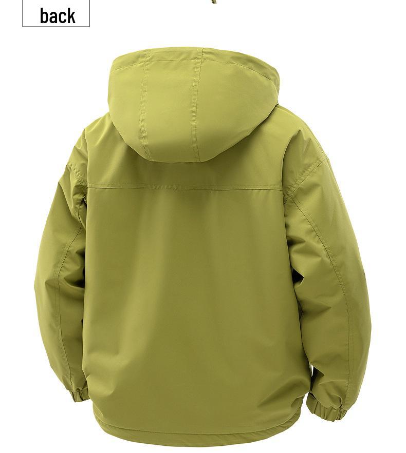 High-Quality Men's Hooded Workwear Jacket - Unisex Solid Color, Plus Velvet for Autumn & Winter